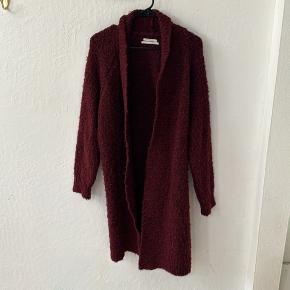 Anthropologie Red Long Line Open Front Sherpa Teddy Cardigan No Pockets M - Picture 2 of 9